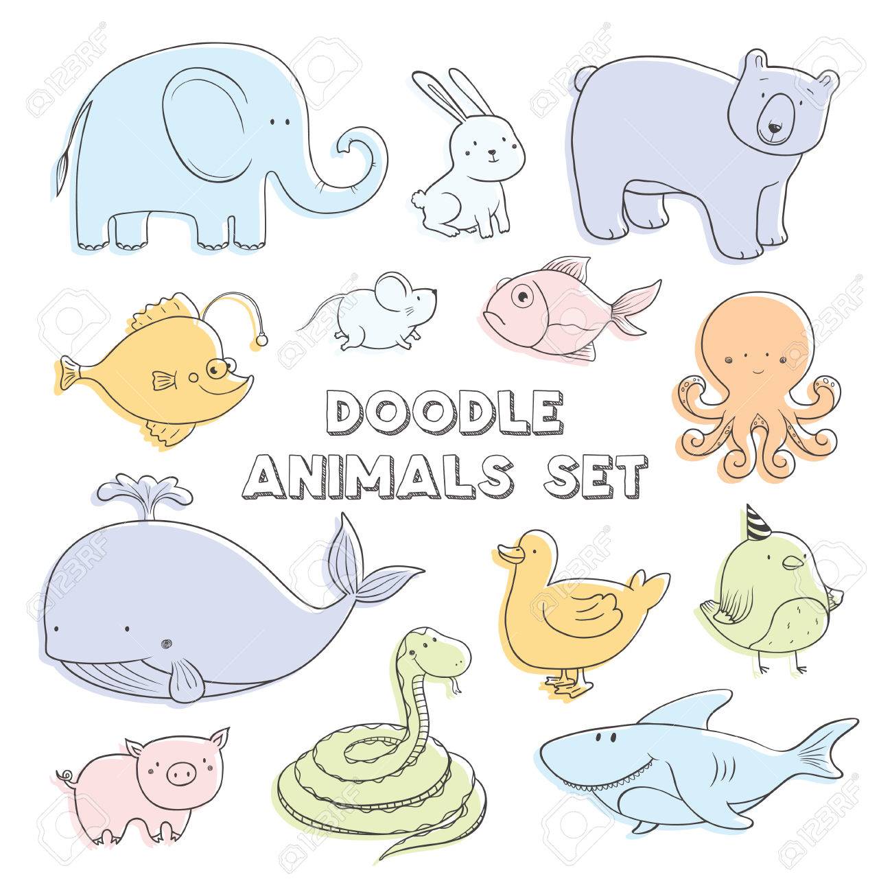 かわいいパステル カラー ベクトルの漫画は落書きの動物です 素敵なスケッチ集 のイラスト素材 ベクタ Image