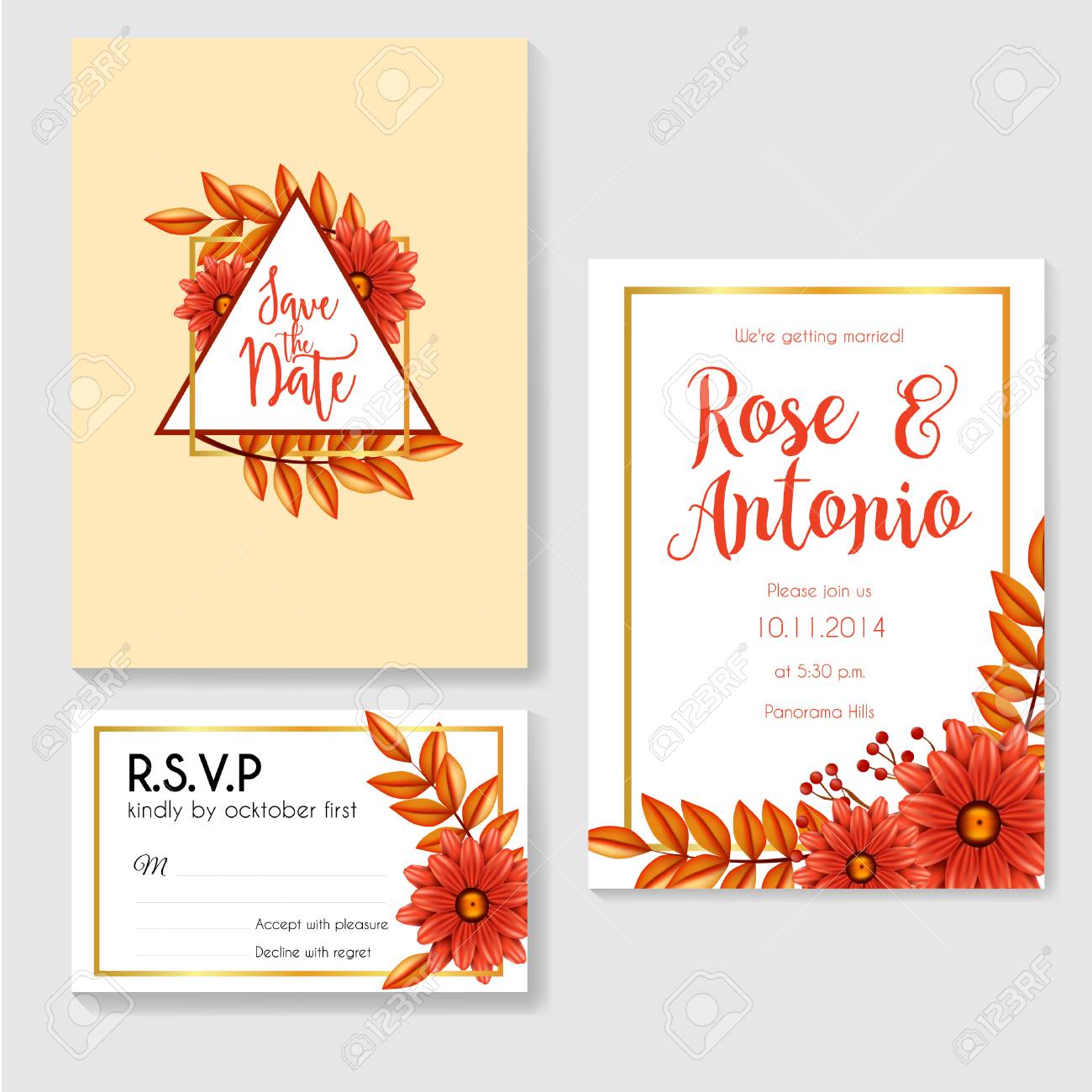 autumn wedding invitation with line gold frame royalty free cliparts autumn wedding invitations