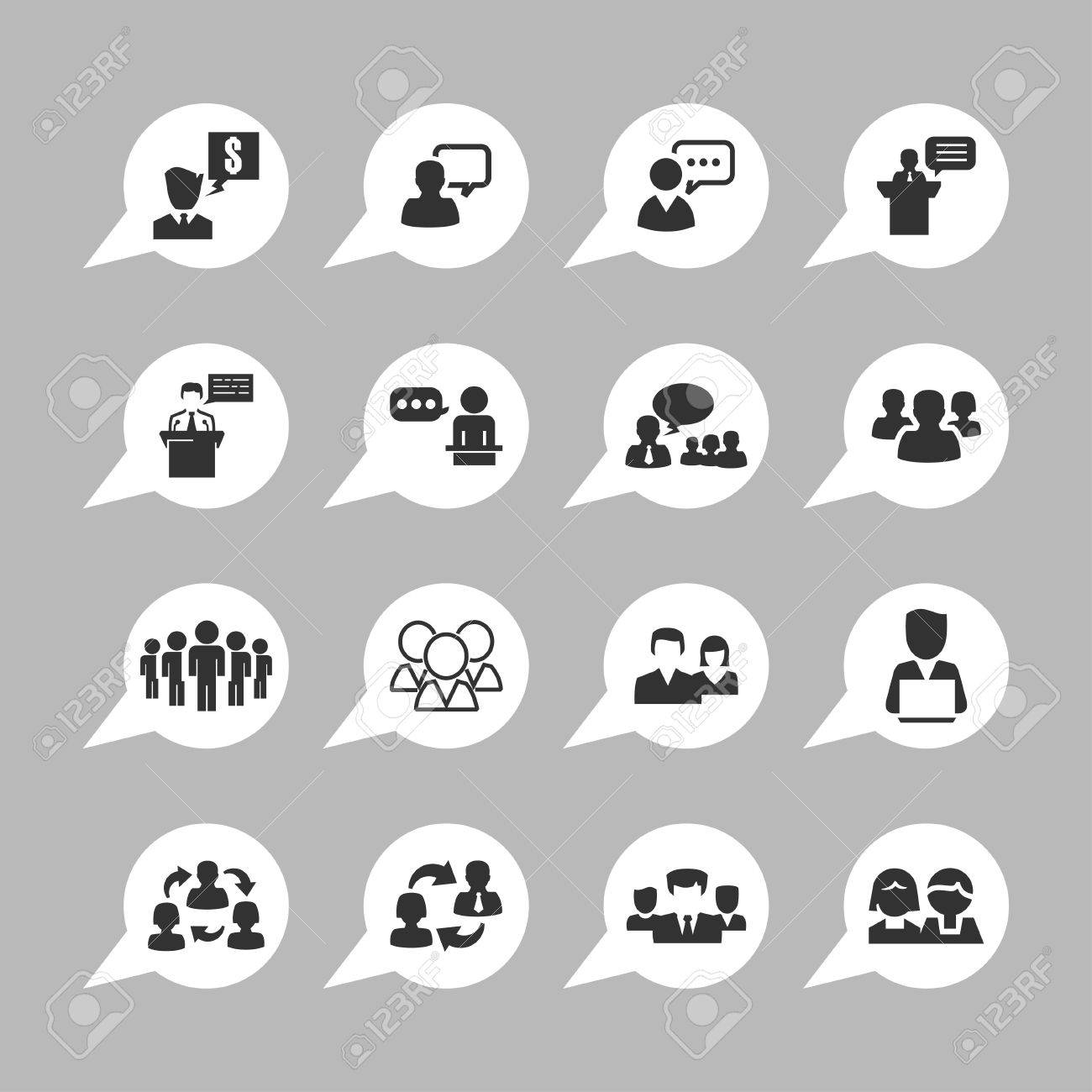 会話アイコン セットを満たすプレゼンテーション訓練 のイラスト素材 ベクタ Image