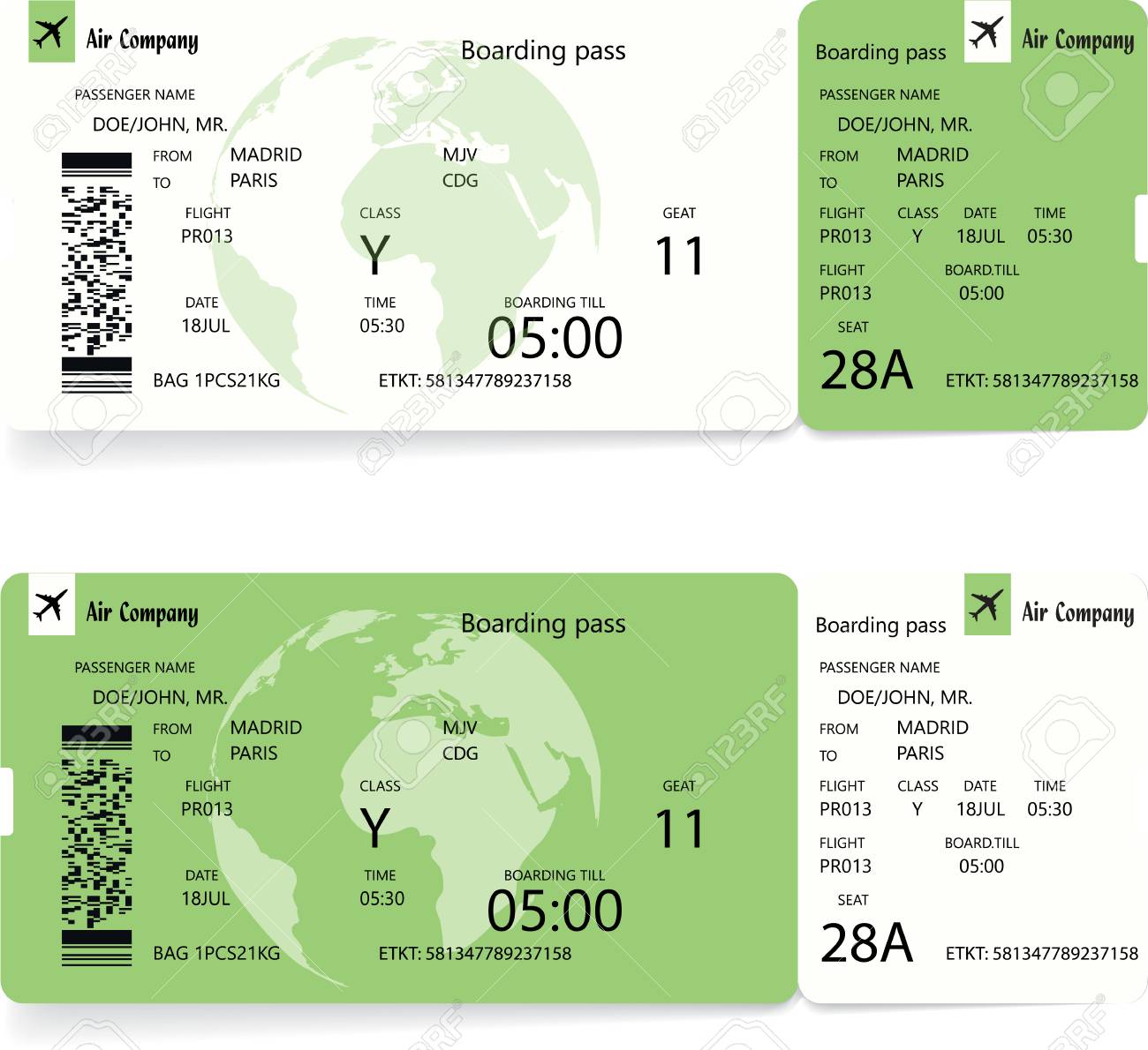 Green Vector Pattern Of A Boarding Pass Ticket Concept Of Trip Or