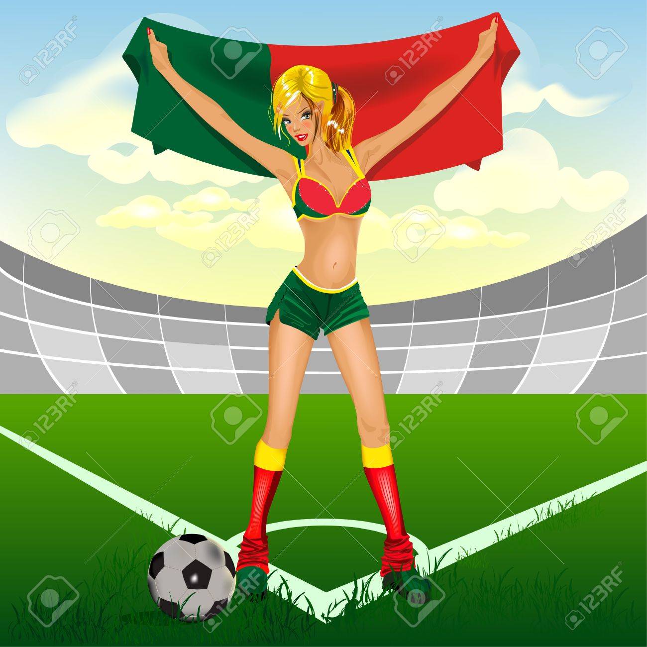 ポルトガル語の女の子のサッカーのファン のイラスト素材 ベクタ Image