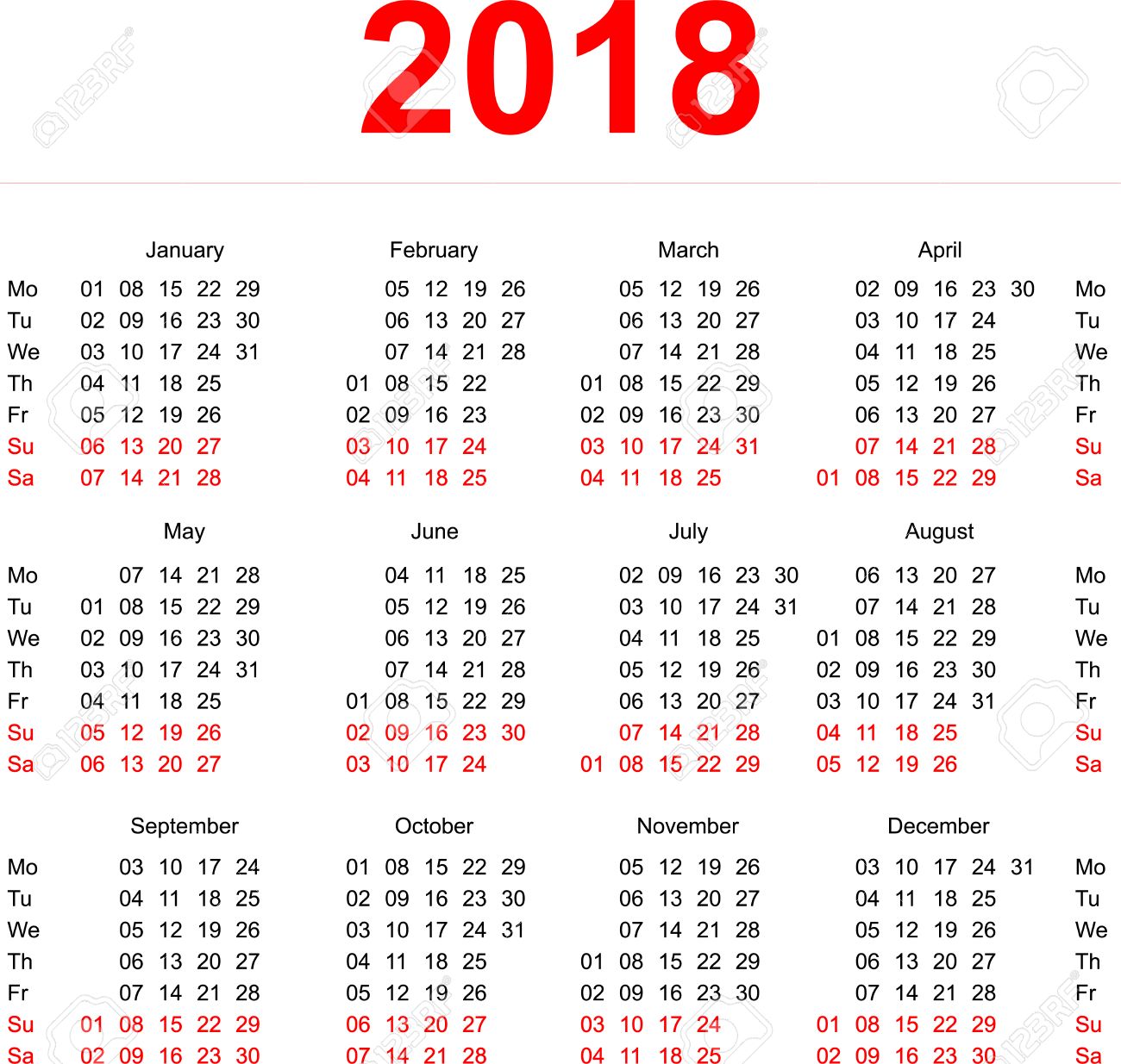 2018 quarterly calendar template