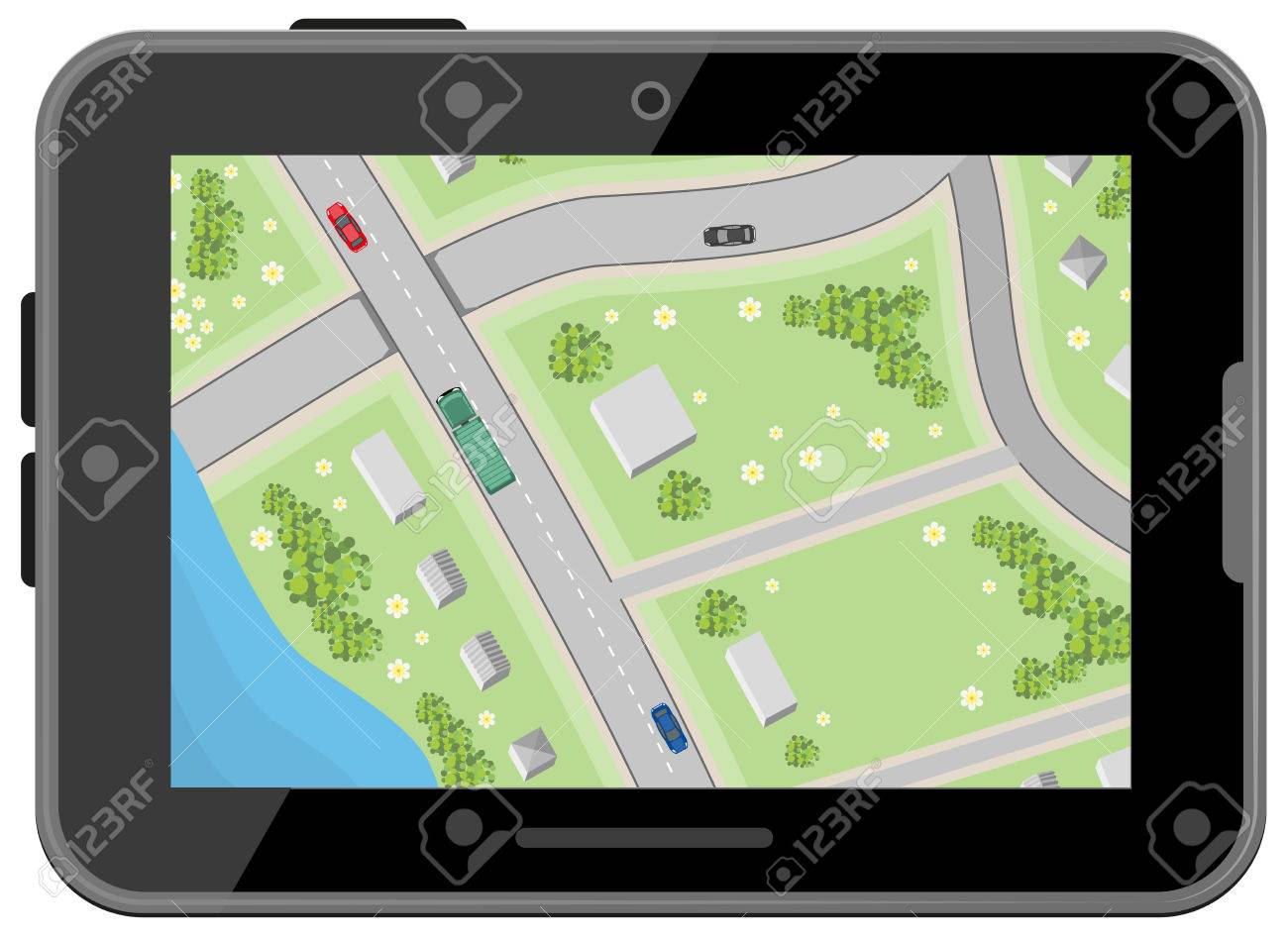 map with driving directions top view black digital tablet car navigation illustration