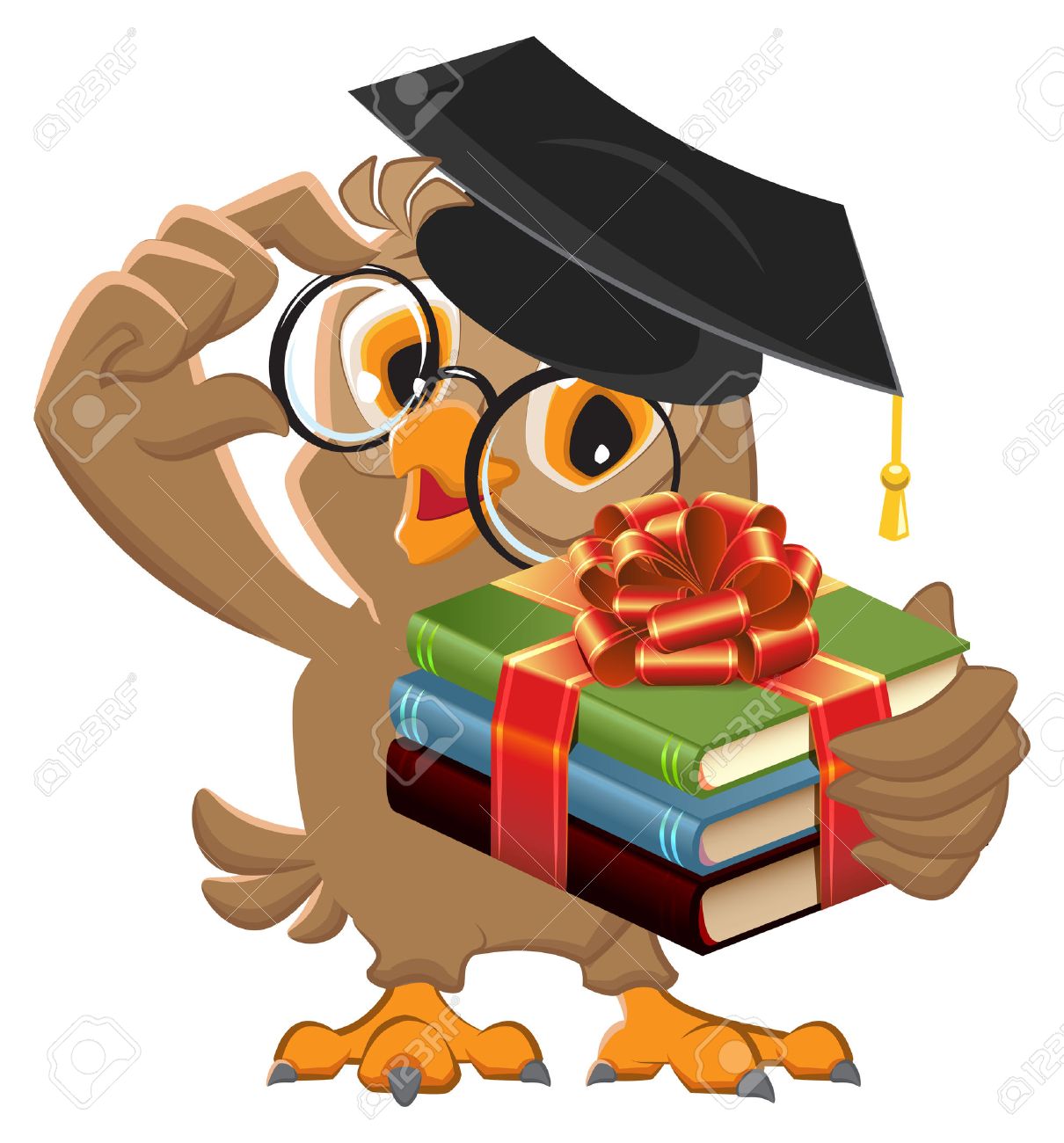 Owl teacher holding gift book. Book is best gift. cartoon illustration - 53142013 Owl teacher holding gift book. Book is best gift. cartoon illustration - 53142013