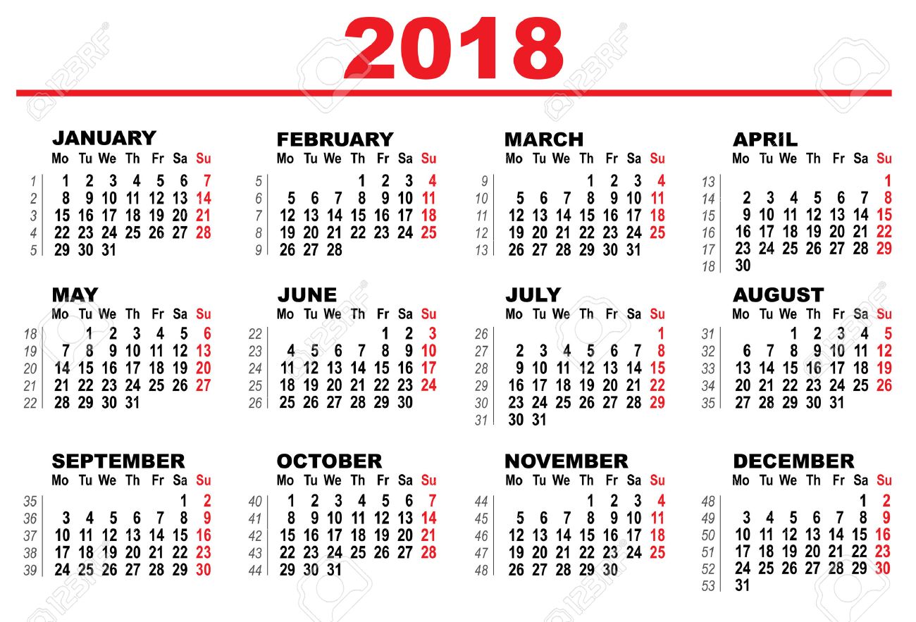18 のグリッドのカレンダーです ベクトル形式のイラストのイラスト素材 ベクタ Image