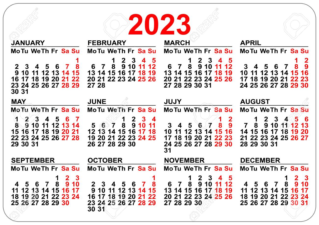Calendrier 2023 Vector 2023 Calendar Template Isolated On White. Simple Horizontal Grid. Royalty  Free Cliparts, Vectors, And Stock Illustration. Image 123079642.