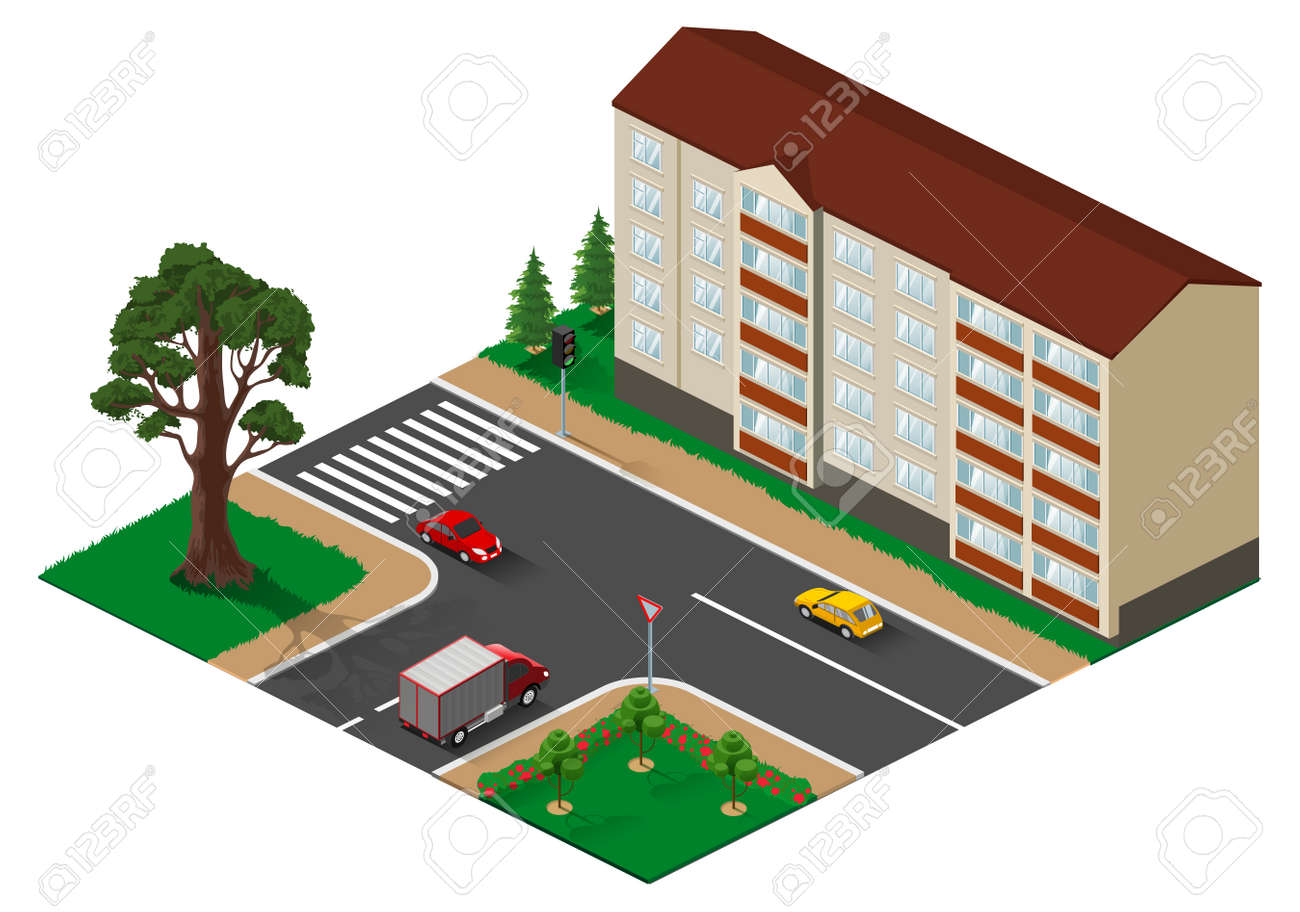 Three way junction intersection with main road isometric illustration. Vector 3d isolated on white - 166724048 Three way junction intersection with main road isometric illustration. Vector 3d isolated on white - 166724048