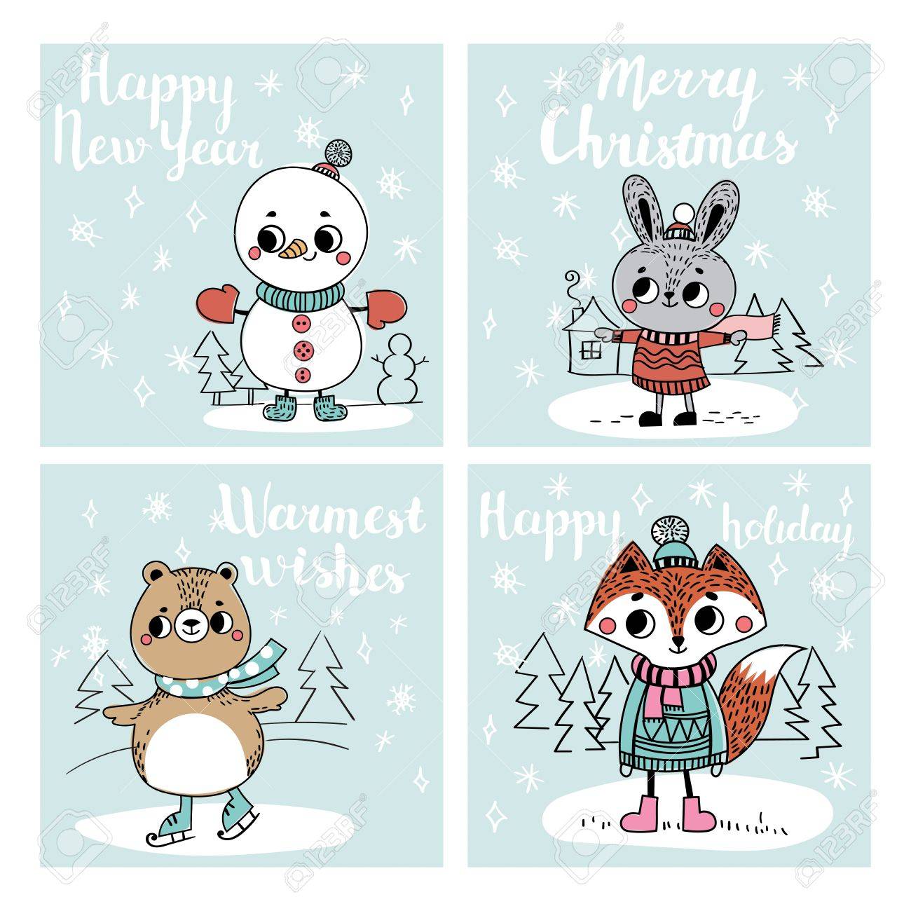 Lustige Weihnachtspersonlichkeiten Weihnachtsfiguren Tiere Sammlung Mit Weihnachtskarten Lizenzfrei Nutzbare Vektorgrafiken Clip Arts Illustrationen Image 70028382