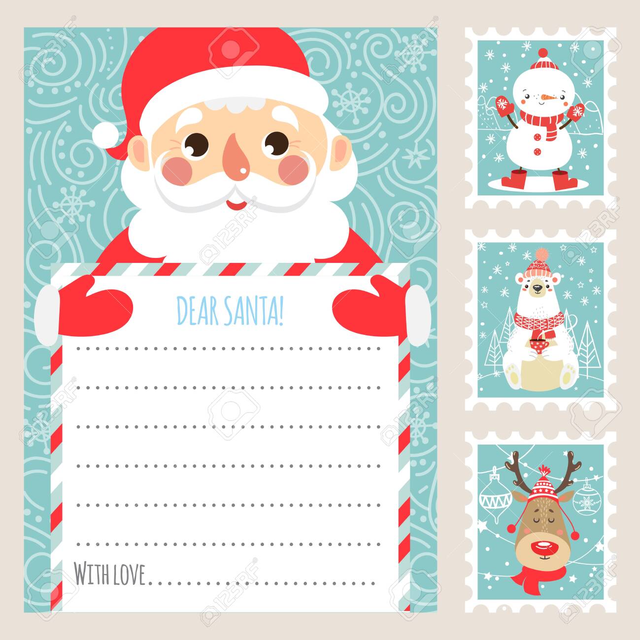 Template Christmas Letter For Santa Claus. Printable Card. Postage In Free Printable Letter From Santa Template