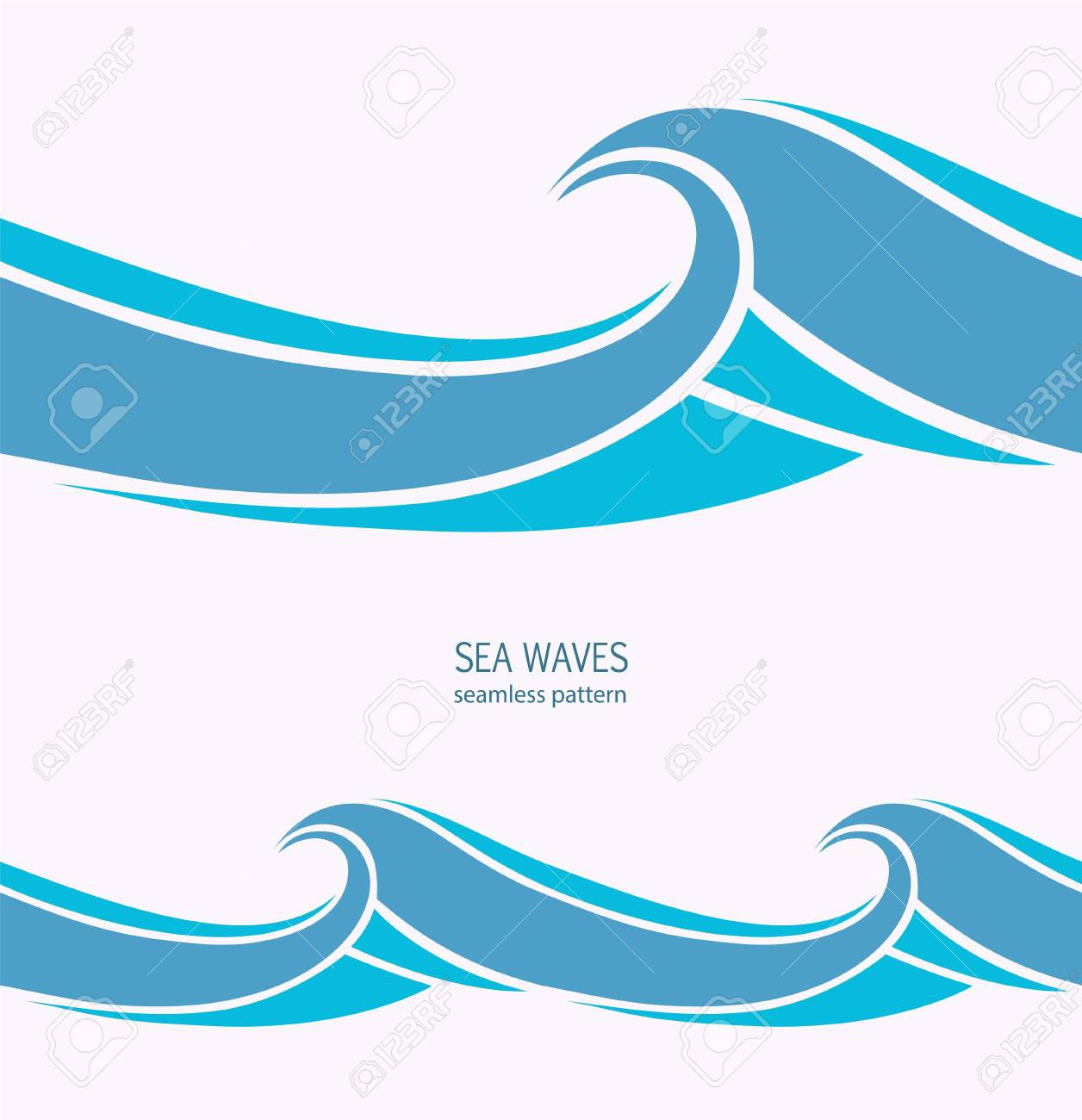 Marine Seamless Pattern With Stylized Blue Waves On A Light