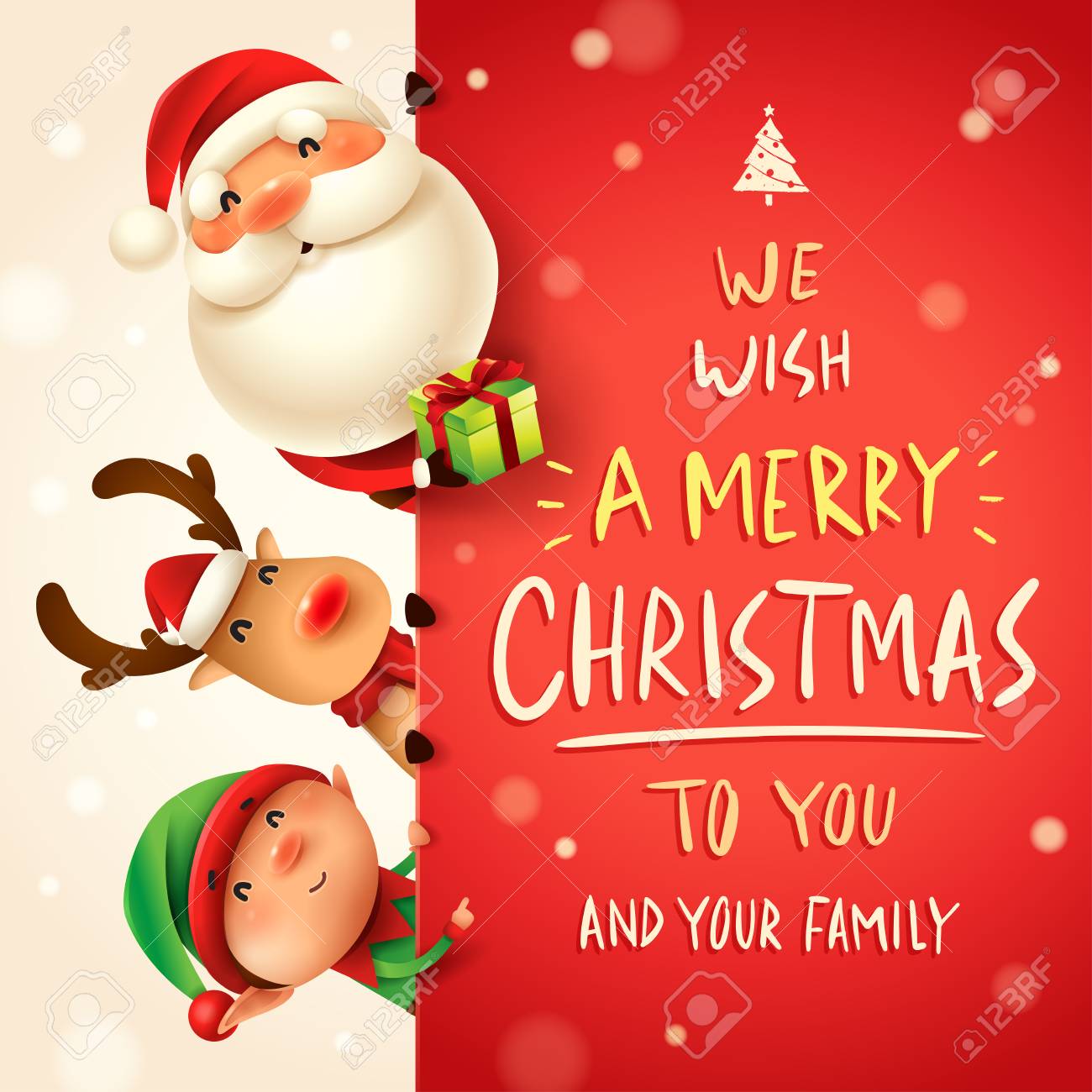 Santa Claus, Reindeer And Elf With Big Signboard. Merry Christmas.. Royalty  Free Cliparts, Vectors, And Stock Illustration. Image 112008234.