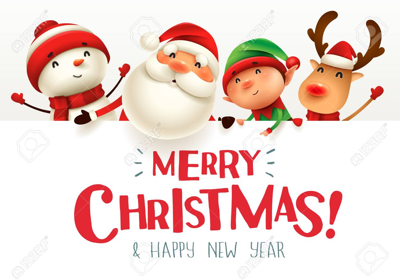 Merry Christmas! Happy Christmas Companions With Big Signboard. Royalty Free  SVG, Cliparts, Vectors, and Stock Illustration. Image 112008245.