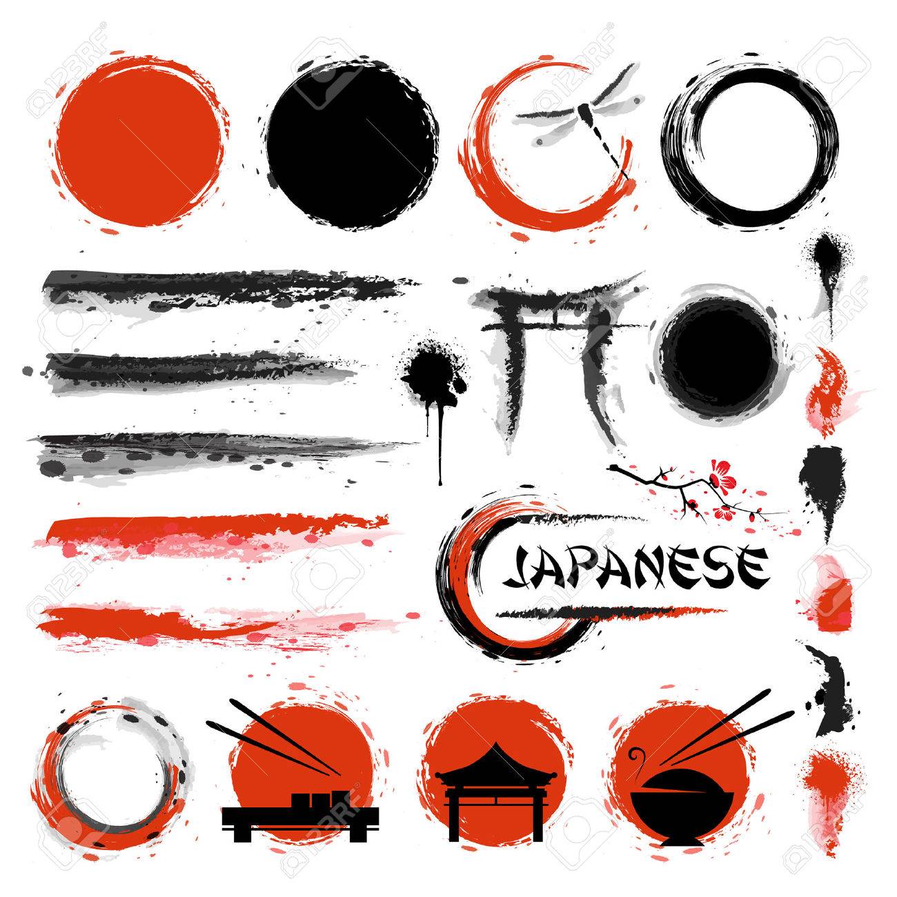 Traditional Japanese style. Set of brushes and other design elements - 61189068 Traditional Japanese style. Set of brushes and other design elements - 61189068