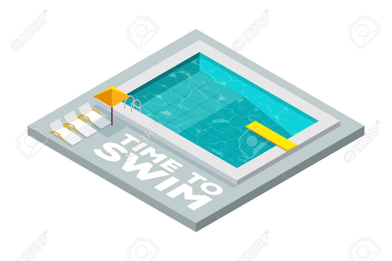 Vector Illustration Time To Swim Swimming Pool Flat Isometric Icon With A Diving Vector Illustration Time To Swim Swimming Pool Flat Isometric Icon With A Diving