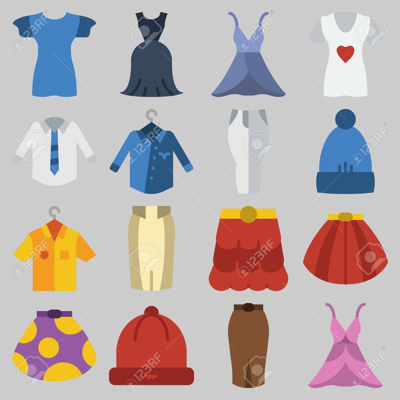 Conjunto De Iconos Sobre Ropa De Mujer Con Gorro De Invierno Conjunto De Iconos Sobre Ropa De Mujer Con Camisa, Pantalón