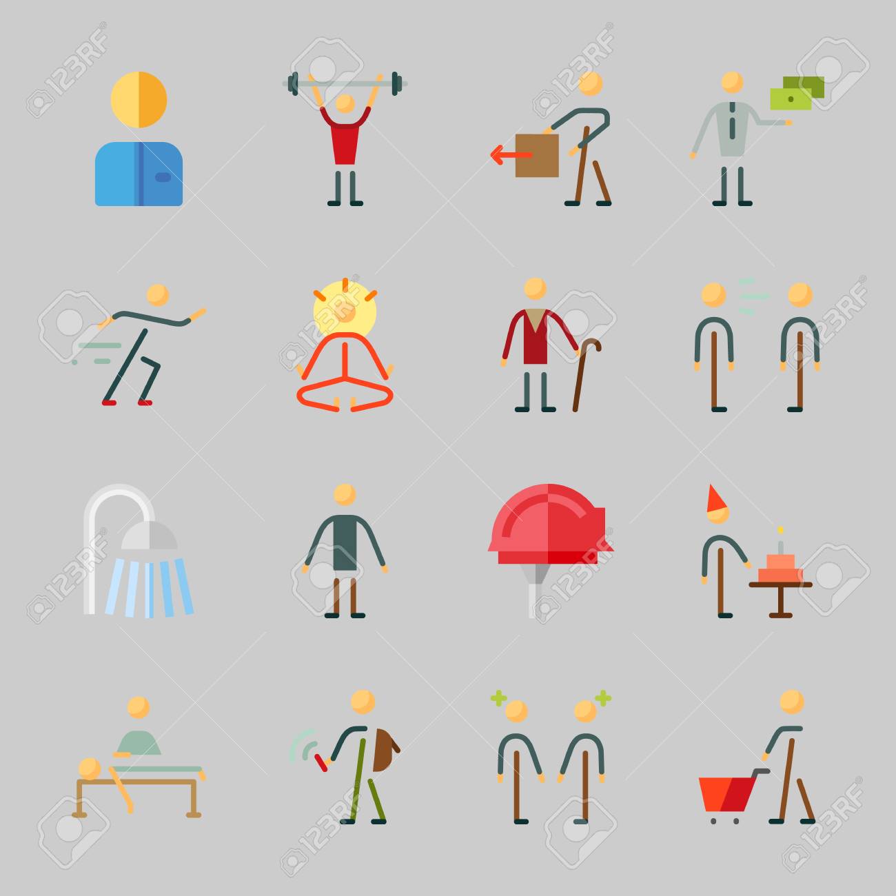 Icons About Human With Birthday Boy Massage Male Scream Yoga