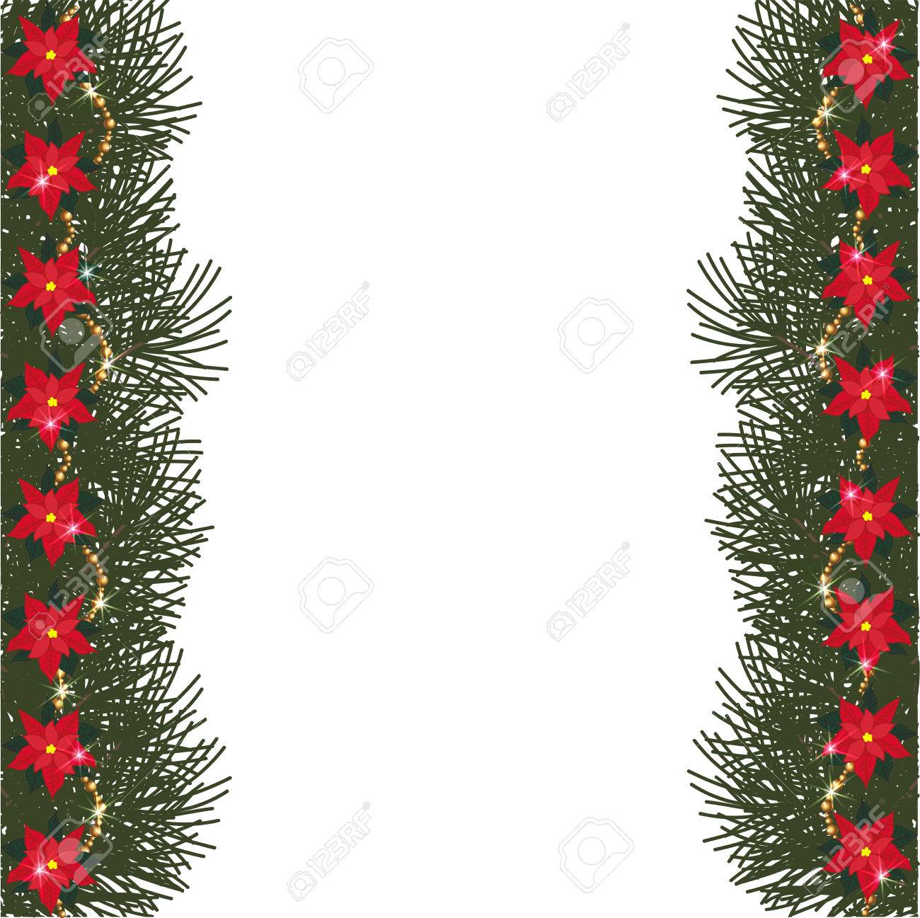 Spruce Frame With Flowers Of Poinsettia Beads And Glitter On