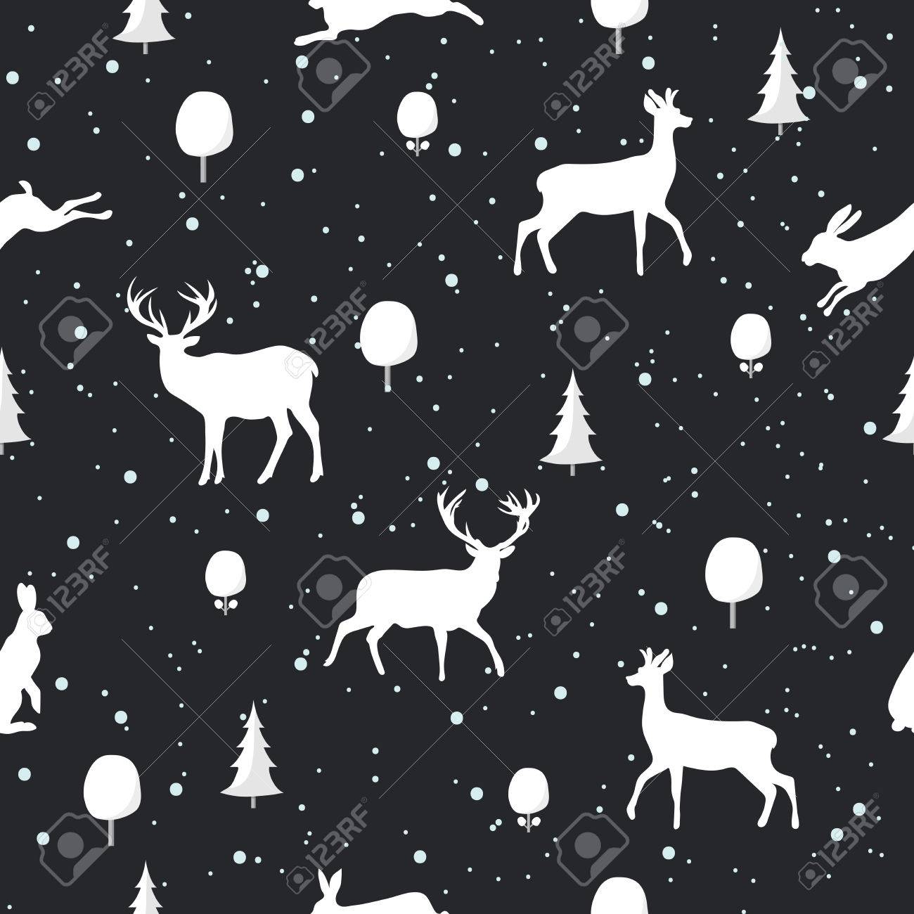 Sfondi Natalizi Renne.Vettoriale Seamless Pattern Di Natale Con Cervi E Sagome Di Coniglio Su Sfondo Nero Seamless Puo Essere Utilizzato Per Sfondi Riempimenti Di Pattern Sfondi Di Pagina Web Texture Superficiali Image 69209856