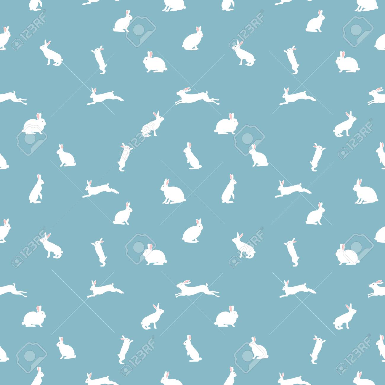 赤ちゃんファッションのかわいいウサギの図 青の背景にシームレスなパターンを設定しました のイラスト素材 ベクタ Image