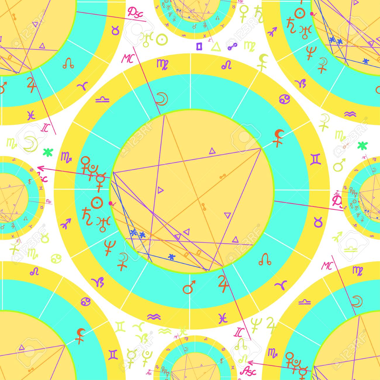 seamless pattern blue yellow of natal of astrological charts astrological charts
