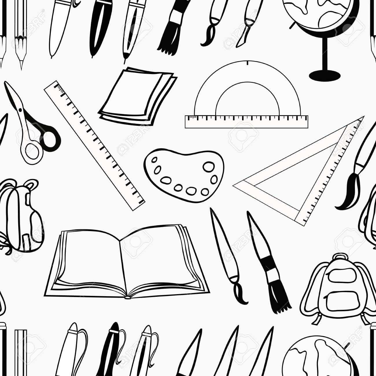 学校のためのシームレスなパターン ペン グローブ バックパック