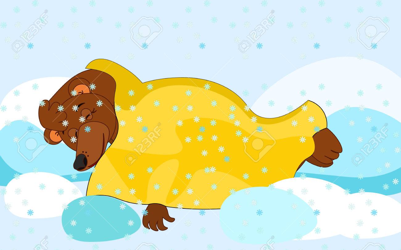 漫画クマは雪の結晶カード ベクトル イラストの下の毛布の下で寝てください のイラスト素材 ベクタ Image