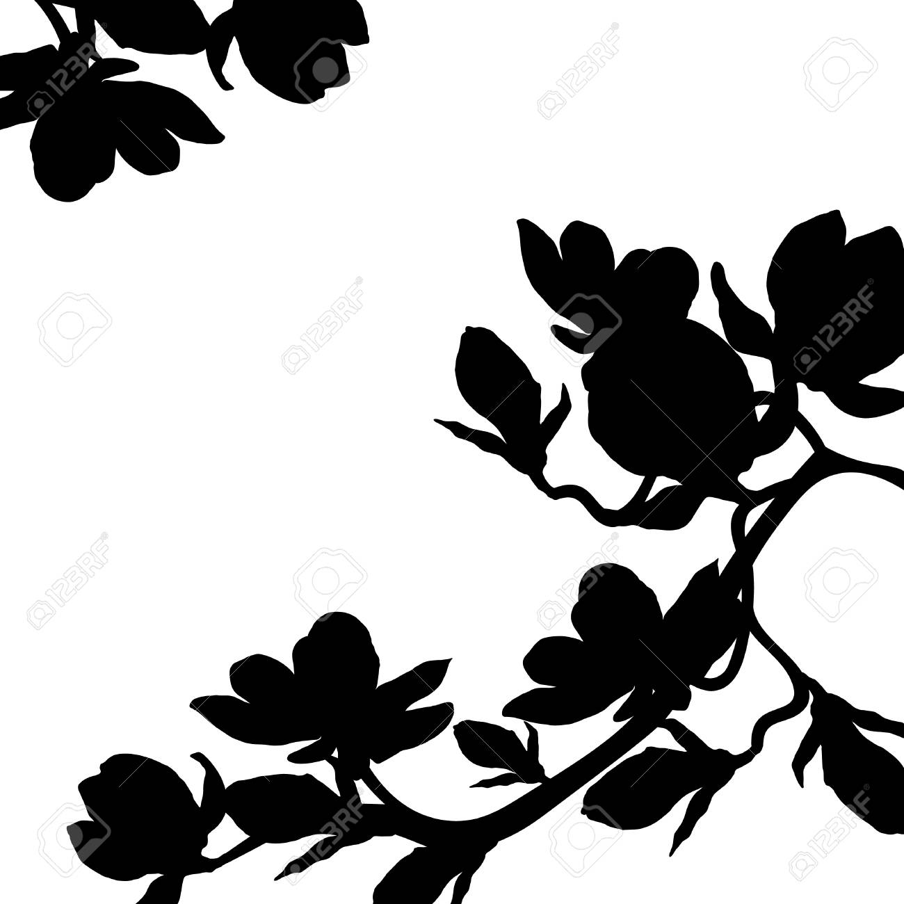 Card Silhouette Branch Magnolia Flower Blossom Vector Illustration Royalty Free Cliparts Vectors And Stock Illustration Image 92935909