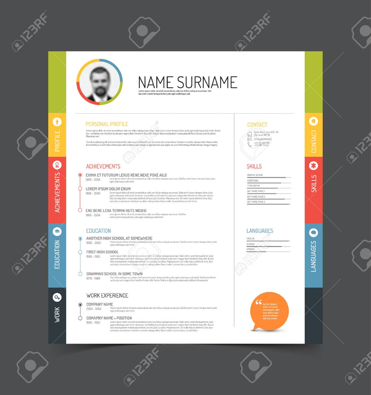 vector minimalist cv resume template color version with a