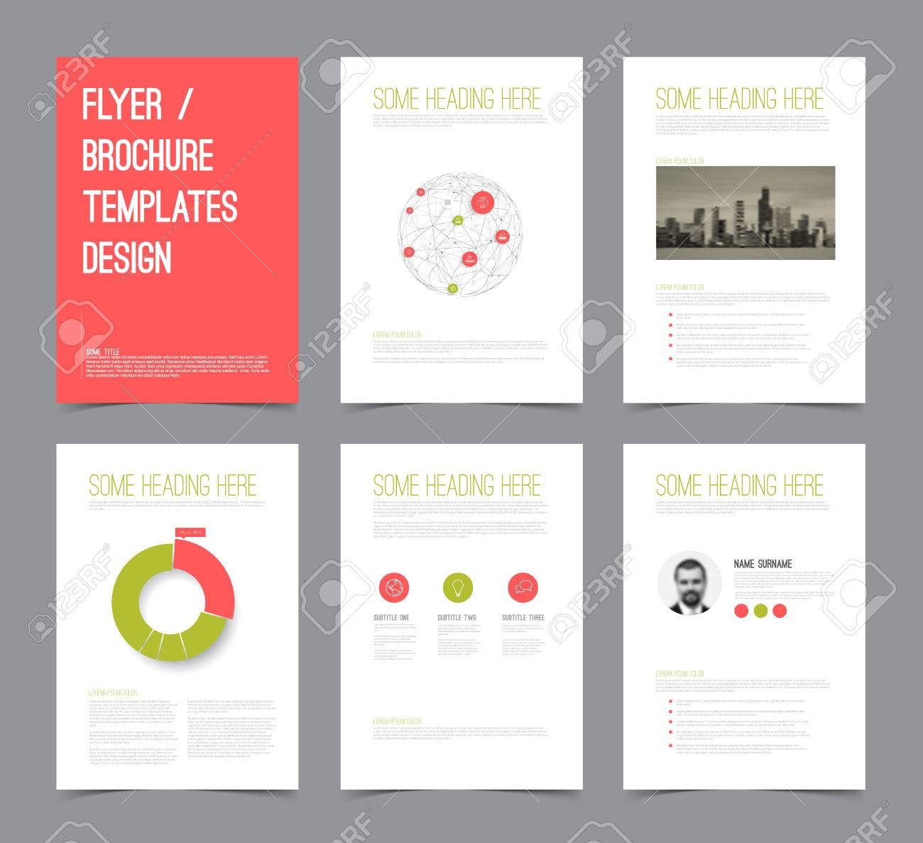 set of modern brochure flyer design templates with graphs charts