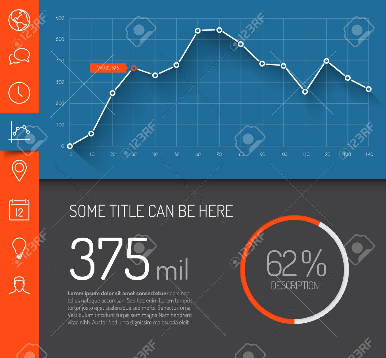 フラットなデザイン グラフとグラフの作成 簡単なインフォ グラフィック ダッシュ ボード テンプレート赤と青バージョンのイラスト素材 ベクタ Image