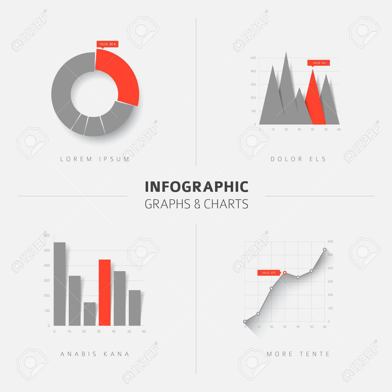 Collection of vector flat design infographics statistics charts and graphs - gray and red version - 41956038 Collection of vector flat design infographics statistics charts and graphs - gray and red version - 41956038