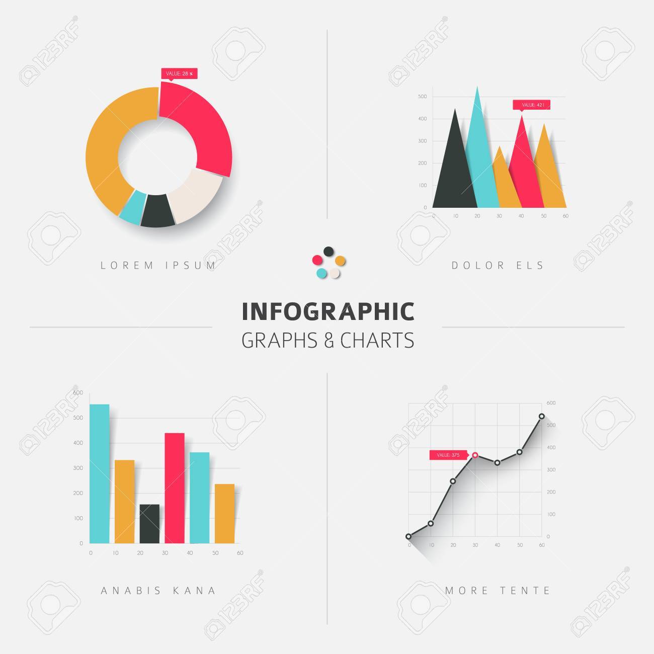 Set of vector flat design infographics statistics charts and graphs - fresh retro color version - 44870729 Set of vector flat design infographics statistics charts and graphs - fresh retro color version - 44870729