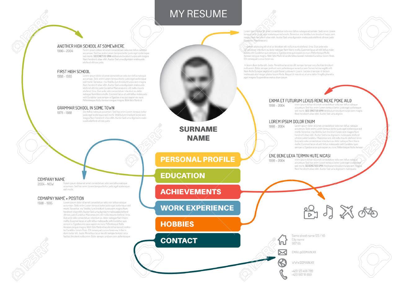 Vector original minimalist cv / resume template - creative version with lines connecting work experiences, education, personal info, achievements - 59956426 Vector original minimalist cv / resume template - creative version with lines connecting work experiences, education, personal info, achievements - 59956426