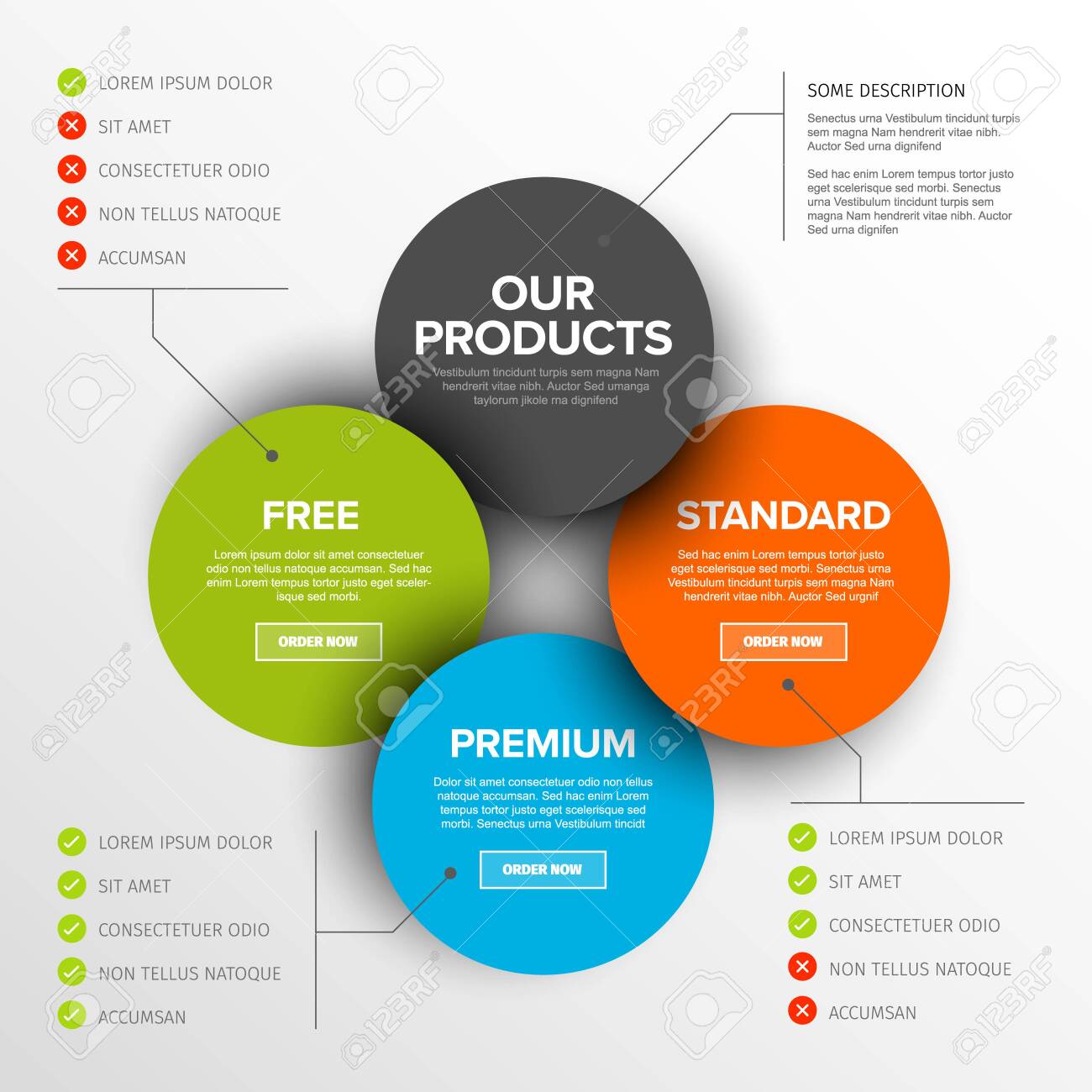 product-features-schema-template-with-three-services-feature-lists-order-buttons-and-descriptions-light-background-version-royalty-free-svg-cliparts-vectors-and-stock-illustration-image-122684011