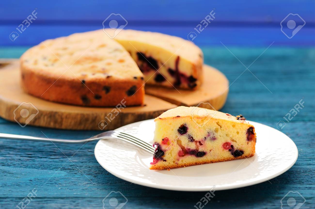 Simple Homemade Cake With Forest Berries Closeup Stock Photo