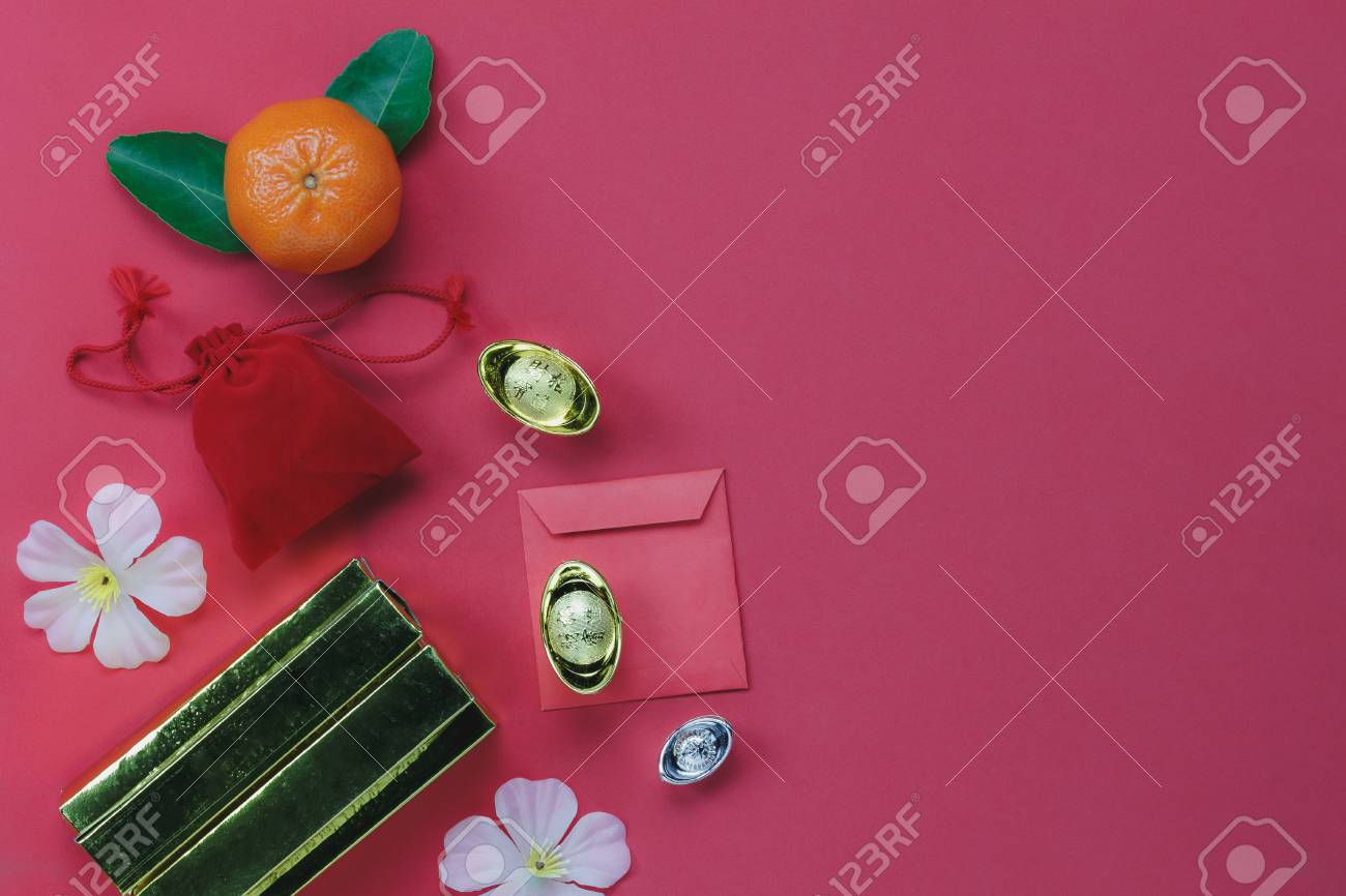 Top View Of Decorations Chinese New Year Concept BackgroundMix Several Accessories On Modern Rustic Top View Of Decorations Chinese New Year Concept BackgroundMix Several Accessories On Modern Rustic