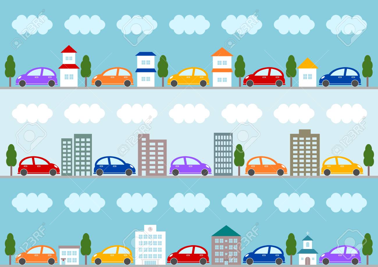 街並みと車のイラストのイラスト素材 ベクタ Image