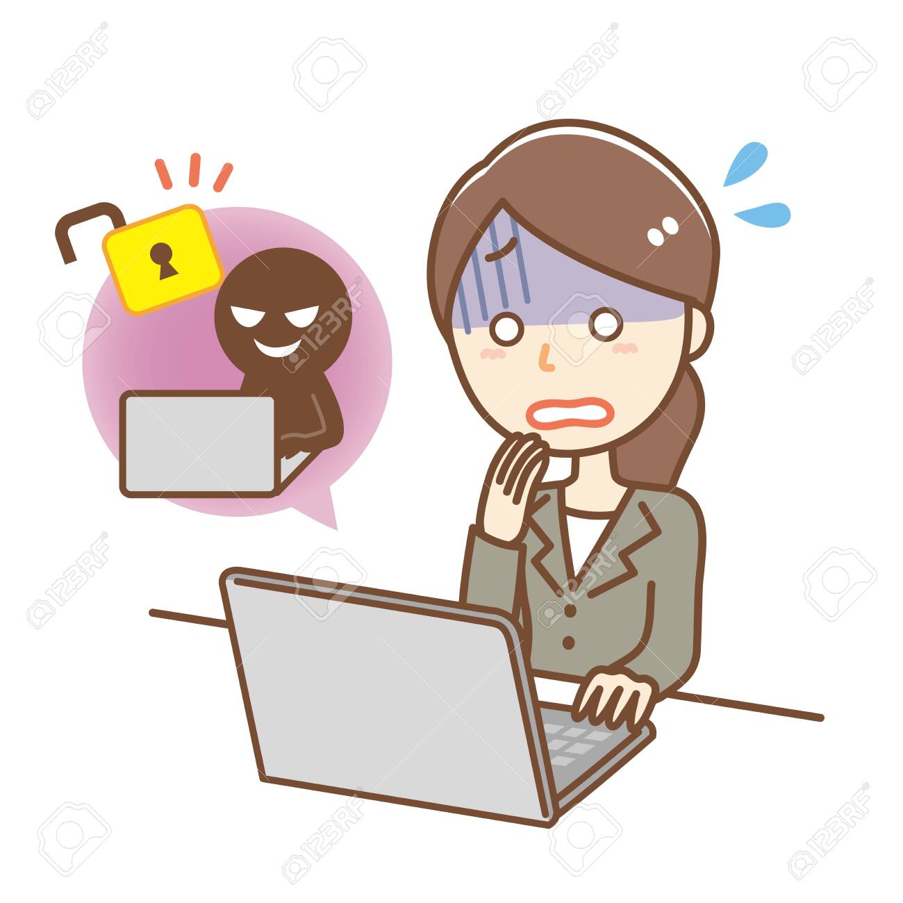 不正アクセスと情報漏洩の図のイラスト素材・ベクター Image 137635450