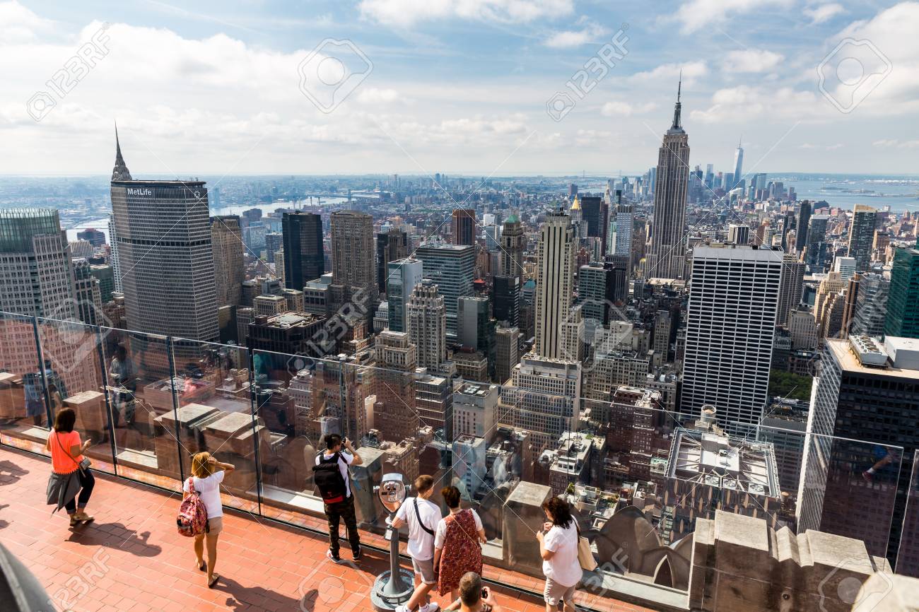 New York August 23 View To Downtown Manhattan With The Famous Empire State Building On August 23 2015 This View Is From The Rooftop Of An Another Skyscraper Stock Photo Picture