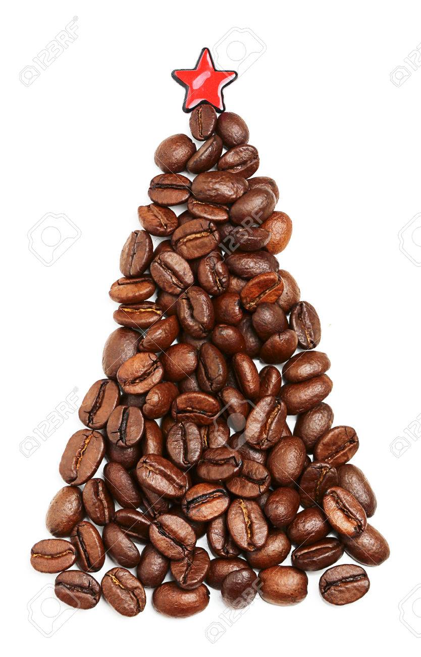 Albero Di Natale Java.Immagini Stock Albero Di Natale Fatto Di Chicchi Di Caffe Con Una Stella Rossa Image 24060144