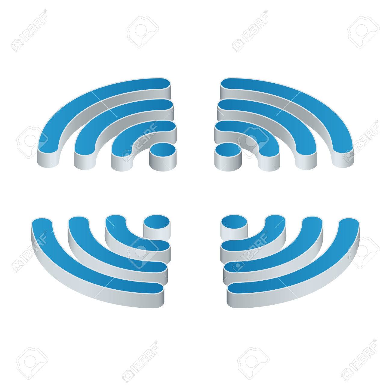 Wifi 等尺性のアイコン ビジネスまたは商業使用のための 4 つの Wifi アイコンのセットです 平らな 3 D イラスト 無料の Wifi ゾーン 公共無料の Wifi ホット スポット ゾーンの無線接続のイラスト素材 ベクタ Image