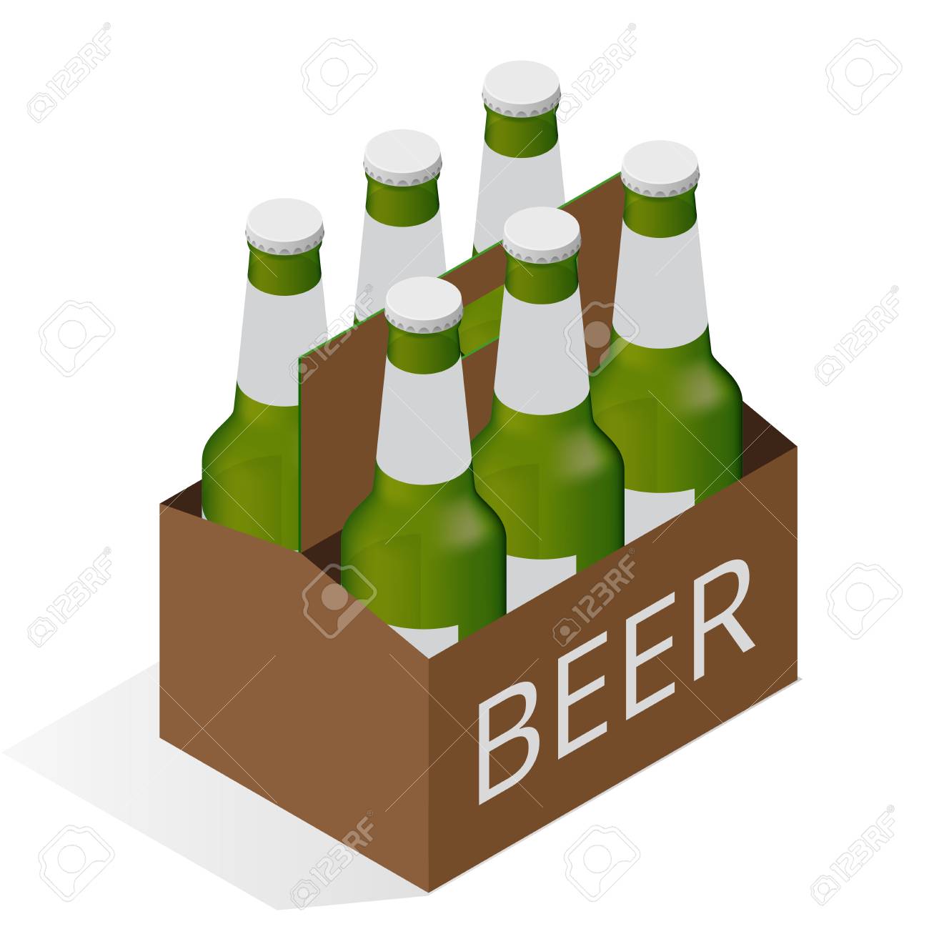 六つのビール瓶ビールのケースにベクトル色等尺性のアイコン 平らな 3 D ベクトル アイソメ図 のイラスト素材 ベクタ Image