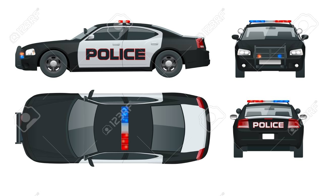 vector police car with rooftop flashing lights a siren and emblems