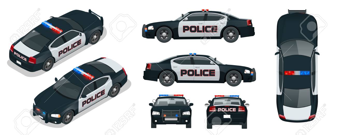 vector police car with rooftop flashing lights a siren and emblems