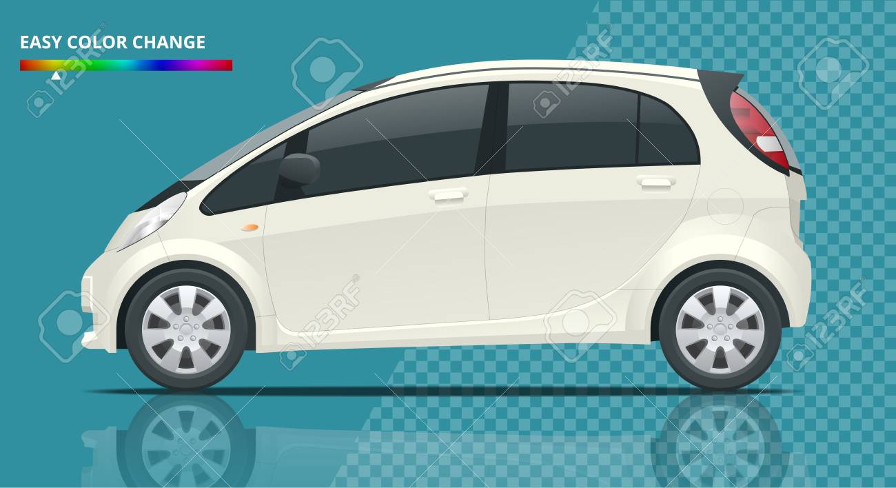 アウトラインの電気自動車やハイブリッド車 テンプレートには イラストが分離されました 透明な背景の側を表示します クリック 1 つで色を変更します の イラスト素材 ベクタ Image
