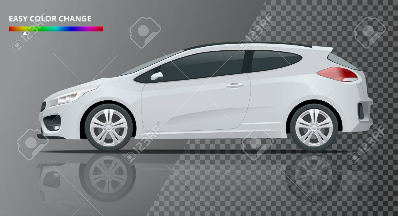 現実的なスポーツカーのプラモデルやハッチバック車 Suv 車は ブランディング 広告テンプレートの背景を透明に設定します 簡単な色の変更 ベクトル分離 ビュー側 のイラスト素材 ベクタ Image