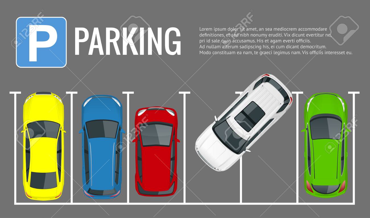 ベクトル図市駐車場別の車のセット 公共の駐車 Web のフラットの図 都市交通 混雑した駐車場での車の数が多い の写真素材 画像素材 Image 11