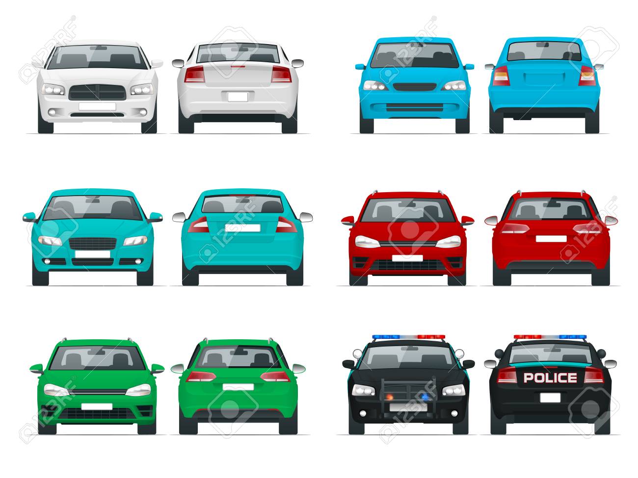 ベクトルは 前面と背面ビュー車を設定しました セダン車です 環境にやさしいハイテク自動 テンプレート ベクトル白いビューの前面と背面に分離されました の写真素材 画像素材 Image