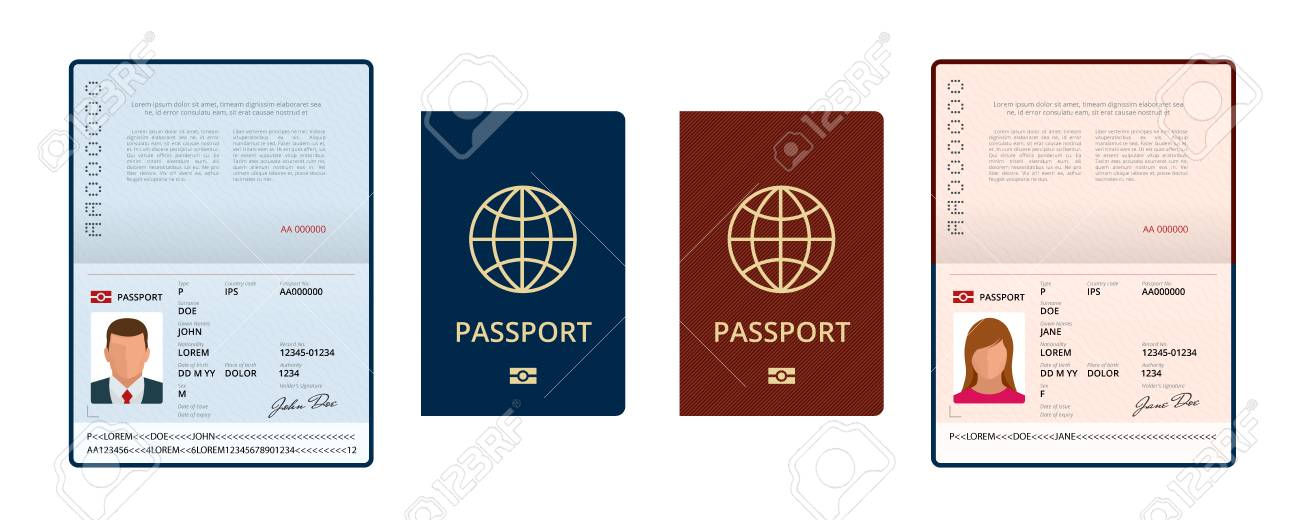 Blank Open Passport Template. International Passport With Sample Personal  Data Page. Document For Travel And Immigration Isolated Vector  Illustration. Клипарты, SVG, векторы, и Набор Иллюстраций Без Оплаты  Отчислений. Image 100115650