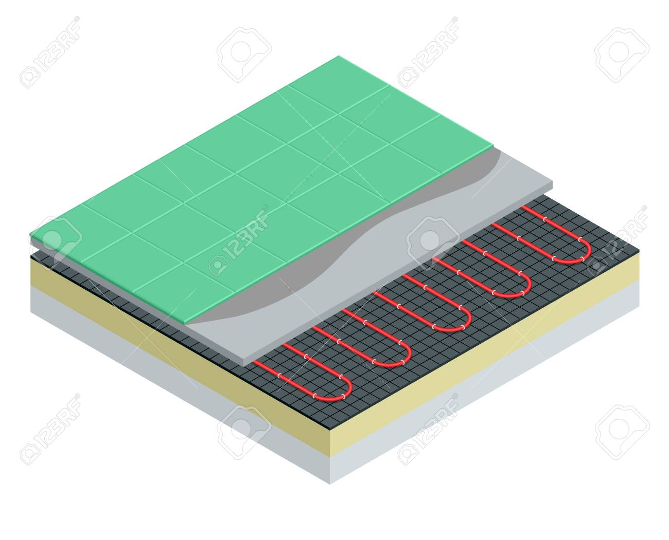 Isometric Layers Of Floor Heating System Partly Under Ceramic ... Isometric Layers Of Floor Heating System Partly Under Ceramic ...